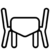 Icon in png format file of a dining area table with chairs in black colour line and transparent background.