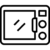 Icon in png format file of a microwave in black colour line and transparent background.